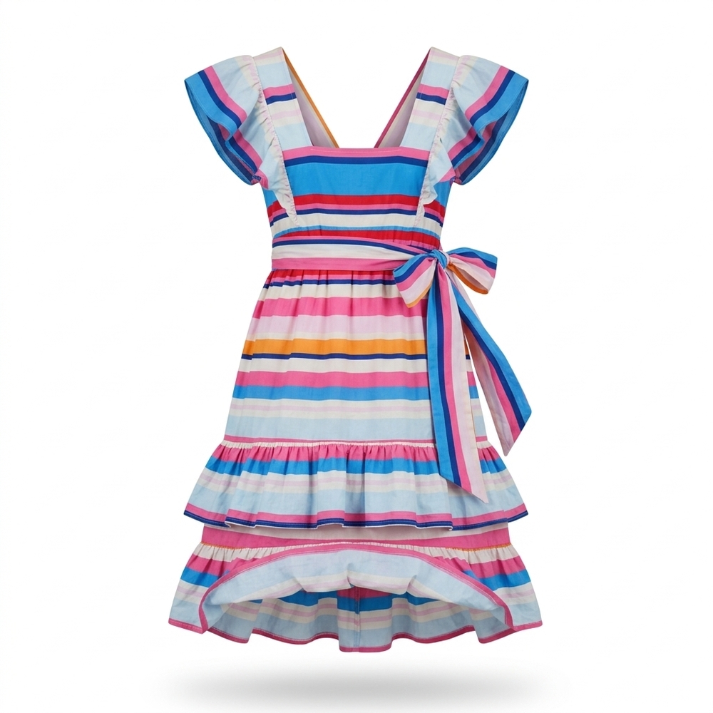 Plenty by Tracy Reese multicolor striped cotton midi dress with ruffle sleeves,